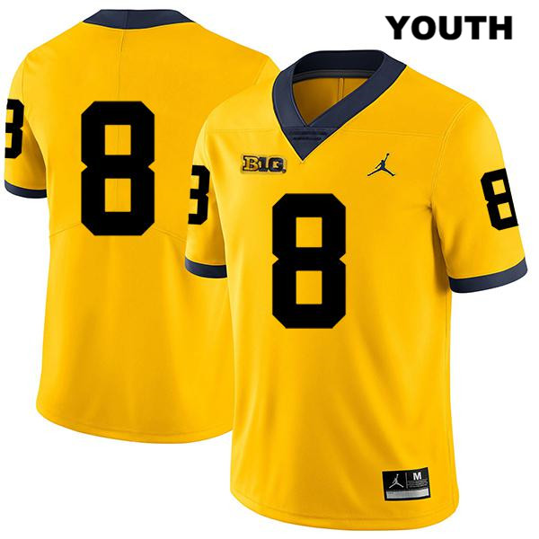 Youth NCAA Michigan Wolverines Ronnie Bell #8 No Name Yellow Jordan Brand Authentic Stitched Legend Football College Jersey TQ25G35MP